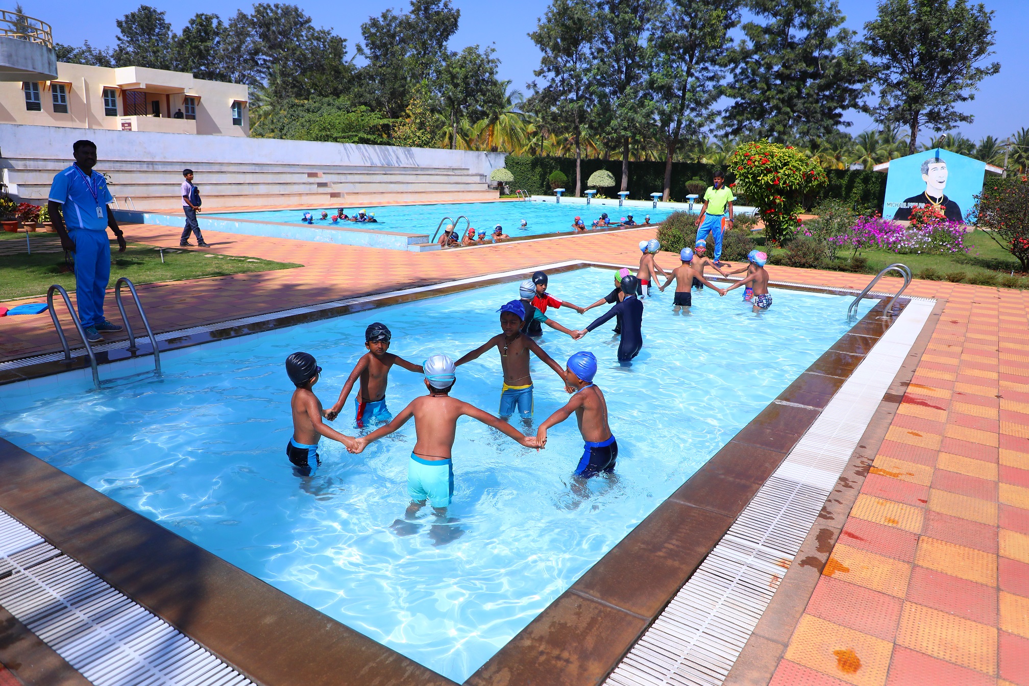 Students in the swimming pool